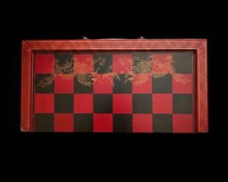 Vintage Chinese Dragon Lacquerware Chess Set