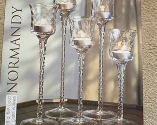 Normandy Set of Five Optic Glass Votives with Twisted Stems