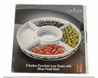 Godinger Siena Section Porcelain Lazy Susan with Silver Finish Rack