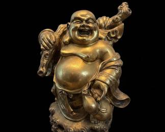 Vintage Brass Laughing Buddha Statue
