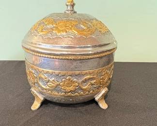 Ornate Footed Trinket Box with Floral Motifs