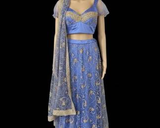 Embellished Blue Silk and Net Lehenga Choli with Dupatta