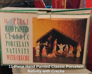 Piece Hand Painted Classic Porcelain Nativity with Creche