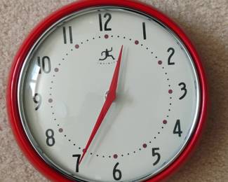 Infinity Instruments Retro Round Red Metal Wall Clock, .Inch