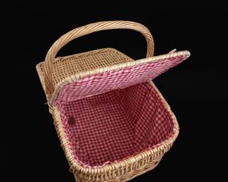 Vintage Wicker Picnic Basket with Red Gingham Lining