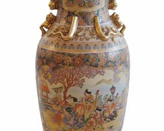 Large Satsuma Porcelain Vase with Gilt Dragon Handles