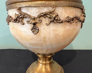 Onyx and Brass Pedestal Urn with Lid