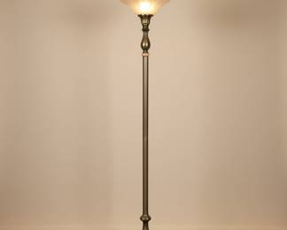 Vintage Brass Torchiere Floor Lamp with Frosted Glass Shade