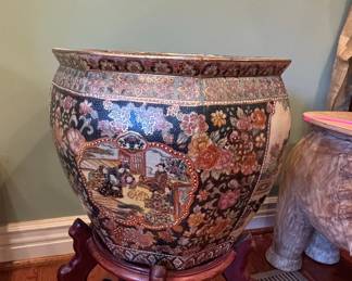 Antique Japanese Satsuma Porcelain Fish Bowl Planter
