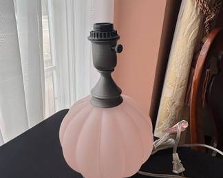 Pottery Barn Pink Frosted Glass Pumpkin Table Lamp 