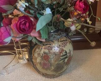 Antique Japanese Satsuma Vase with Floral and Bird Motifs