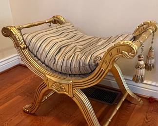 Giltwood Curule Bench with Tassels