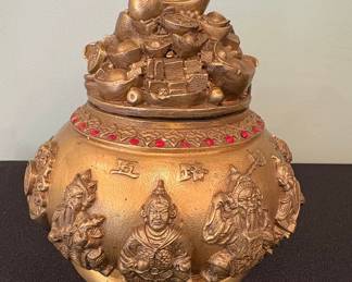 Chinese "Fu Lu Shou" Bronze Wealth Pot with Lid