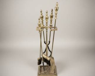 Vintage Brass Fireplace Tool Set with Classical Medallion