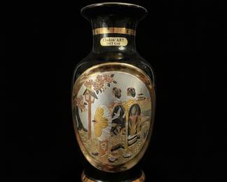 Chokin Art 24KT Gold Vase with Geisha Scene