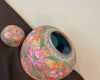 Antique Chinese Cloisonné Ginger Jar with Lotus and Scroll Motifs