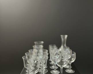 Clear Glass Footed Dessert/Sherbet Glasses and Decanter Set