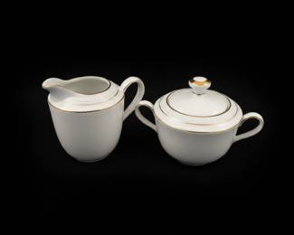 White Scapes Noritake Sugar Bowl & Creamer Set with plates & coffee cups