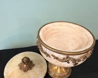 Onyx and Brass Pedestal Urn with Lid