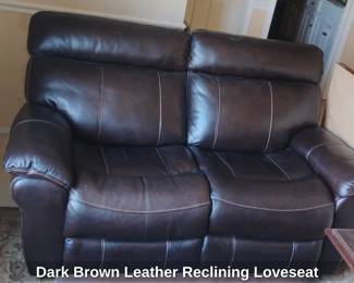 Dark Brown Leather Reclining Loveseat