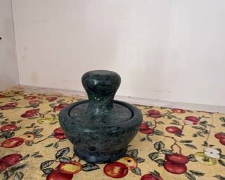 Vintage Mushroom Green Marble Stone Mortar and Pestle