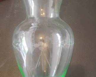 Etched Glass Vase with Green Base