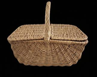 Vintage Wicker Picnic Basket with Red Gingham Lining