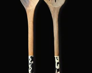 Wooden Salad Servers with Batik Bone Handles