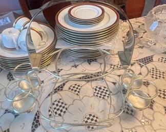 Wallace "Sterling" China Set with Silver Plate Serving Stand