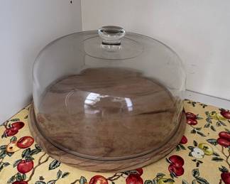 Glass Cake Dome with Wooden Base