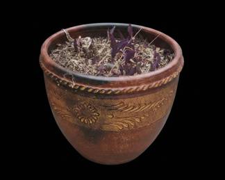 Vintage Terracotta Planter with Embossed Floral Design