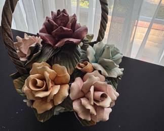 Capodimonte Porcelain Floral Basket with Roses