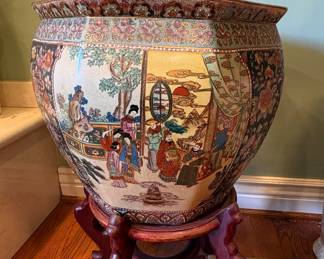 Vintage Chinese Famille Rose Porcelain Fish Bowl Planter