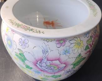 Vintage Chinese Porcelain Fish Bowl with Famille Rose Floral Motif