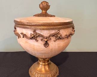 Onyx and Brass Pedestal Urn with Lid