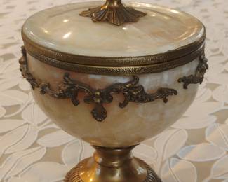 Vintage Onyx and Gilt Bronze Footed Urn with Lid