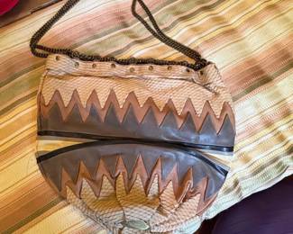 Vintage Patchwork Leather and Snakeskin Shoulder Bag