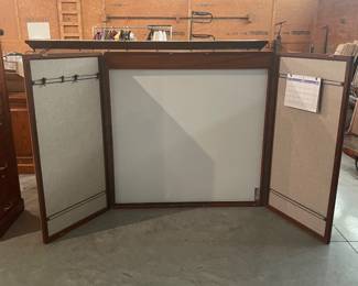Custom Oversized Whiteboard Workstation – Solid Wood Frame (Tri-Fold) This is a large, custom-built whiteboard workstation with a solid wood frame and folding side panels.  Features a massive central whiteboard with two fabric pin boards on each side—perfect for planning, organizing, teaching, or running a business.  This is not a standard office store whiteboard—this is a high-quality, heavy-duty piece built to last.