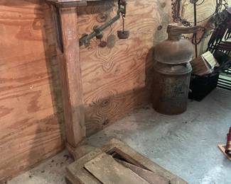 Antique Fairbanks Platform Scale – Vintage Farm / General Store Scale: Beautiful antique platform scale—an incredible piece of early farm and general store history.  This is a classic large floor scale with wood frame, cast iron base, and original beam arm with hanging weight. Pieces like this were used in feed stores, warehouses, and farms and are now highly sought after for décor and collection.