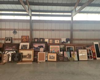 Dozens of large wooden frame art pieces, as well as dozen of art and wall decor, frame and mirrors.  