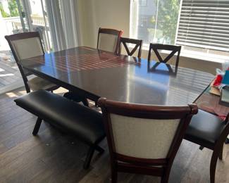 Dining room table with bench and chairs