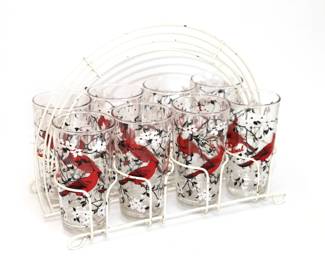 MCM Cardinal and Dogwood Patern Glasses by Hazel Atlas - 1950's