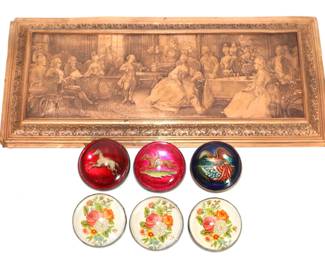 Antique Horse Bridal Rosettes and Copper Etching