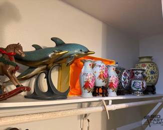 2204  Decorative Vases and Dolphin Sculpture