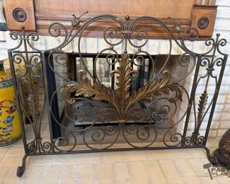 1018  Brass Fireplace Gate and Dog Sculpture