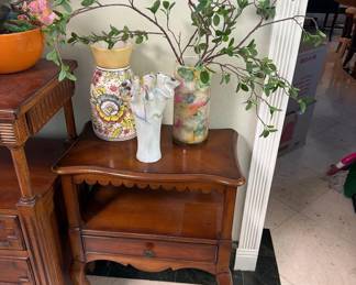 1102  Decorative Vases and Drexel Wooden Accent Tables