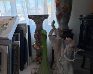 2448  2 Decorative Vases, Pedestal, Statue, and Plant Stand