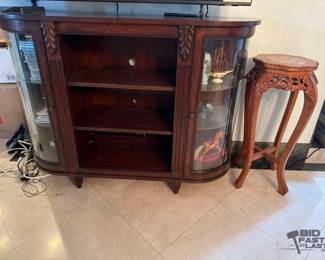 1352  Curio Cabinet with Marble Top Plant Stand