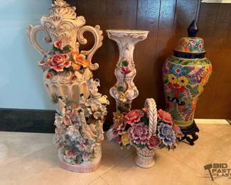 1304  Decorative Vases, Pedestal, and Porcelain Sculptures
