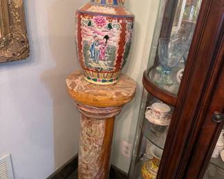 1318  Marble Pedestal and Decorative Vase